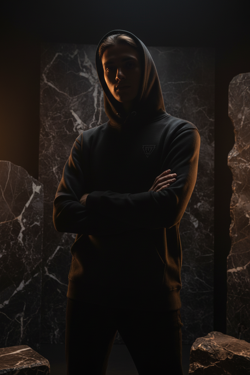 Black hoodie model front mockup