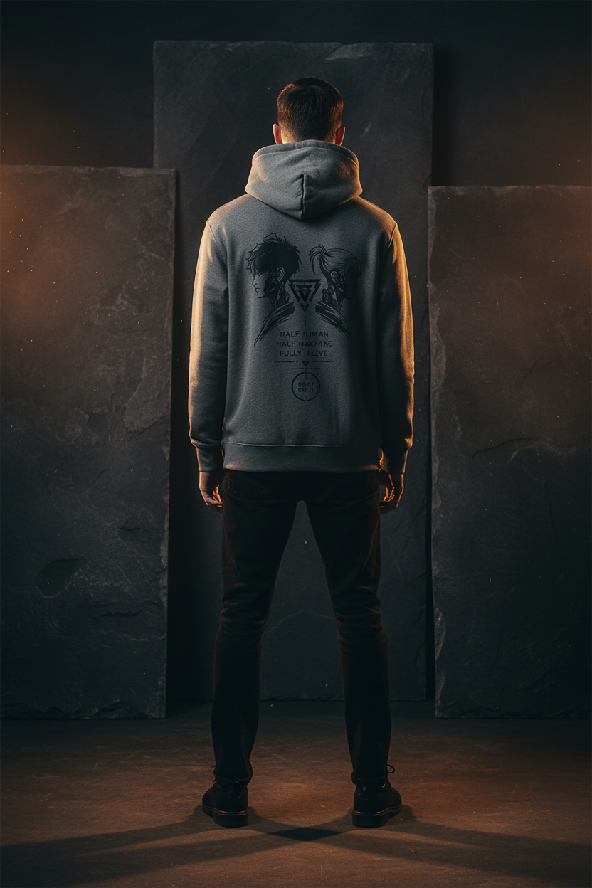 Charcoal heather hoodie back model mockup