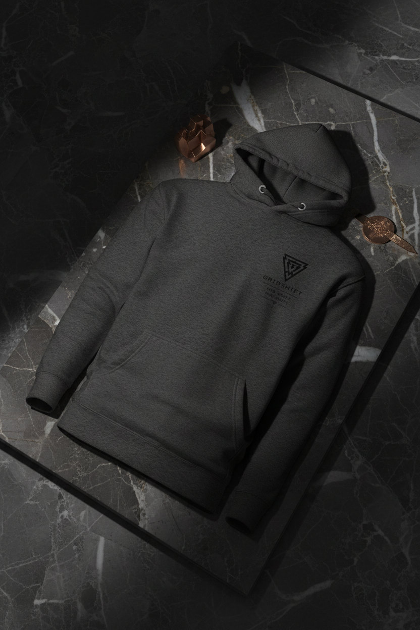 Charcoal heather hoodie dark stone flat mockup