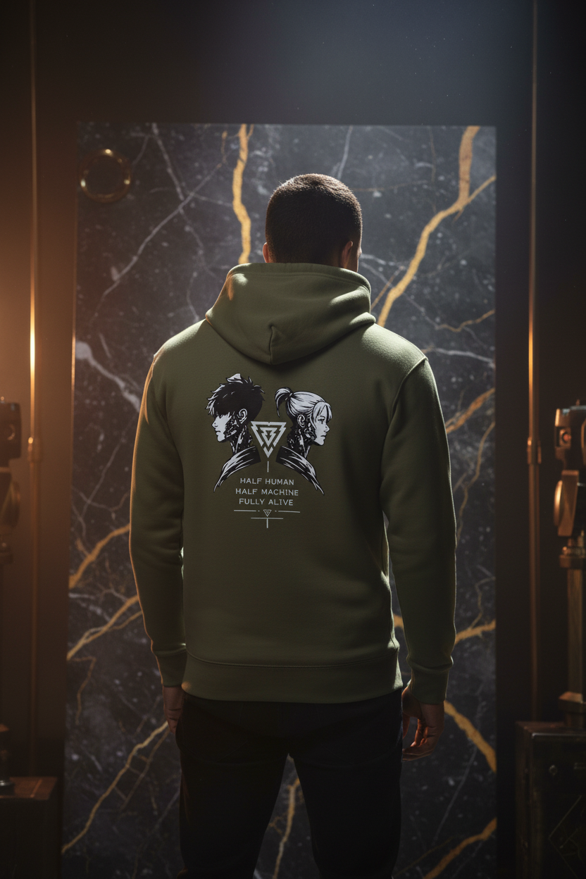 Military green hoodie back model mockup